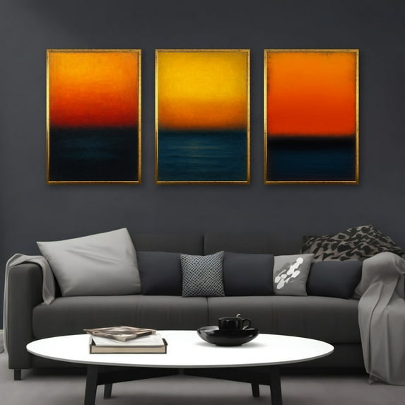 UNFFRAMED Mark Rothko Set, Sunset Gradient Triptych Wall Art, Ready To Hang, Bold For Modern Living Room Decor Set 3 Prints 12x18