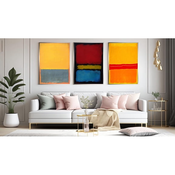 UNFFRAMED Mark Rothko Trio Set, A Stunning Of Abstract Expressionism In Yellow, Blue, Red, And Orange Set 3 Prints 16x24