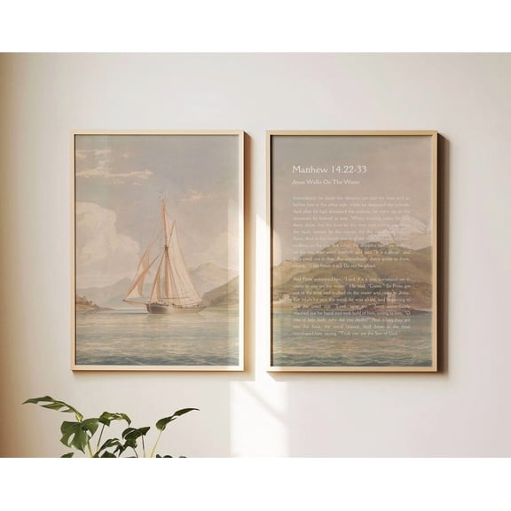 Luvia Matthew 14 Sailboatet, Gallery Wall Set Of 2,Christian Merch Her, Modern Wall Decor Set 2 Prints 12x18 UNFRAMED