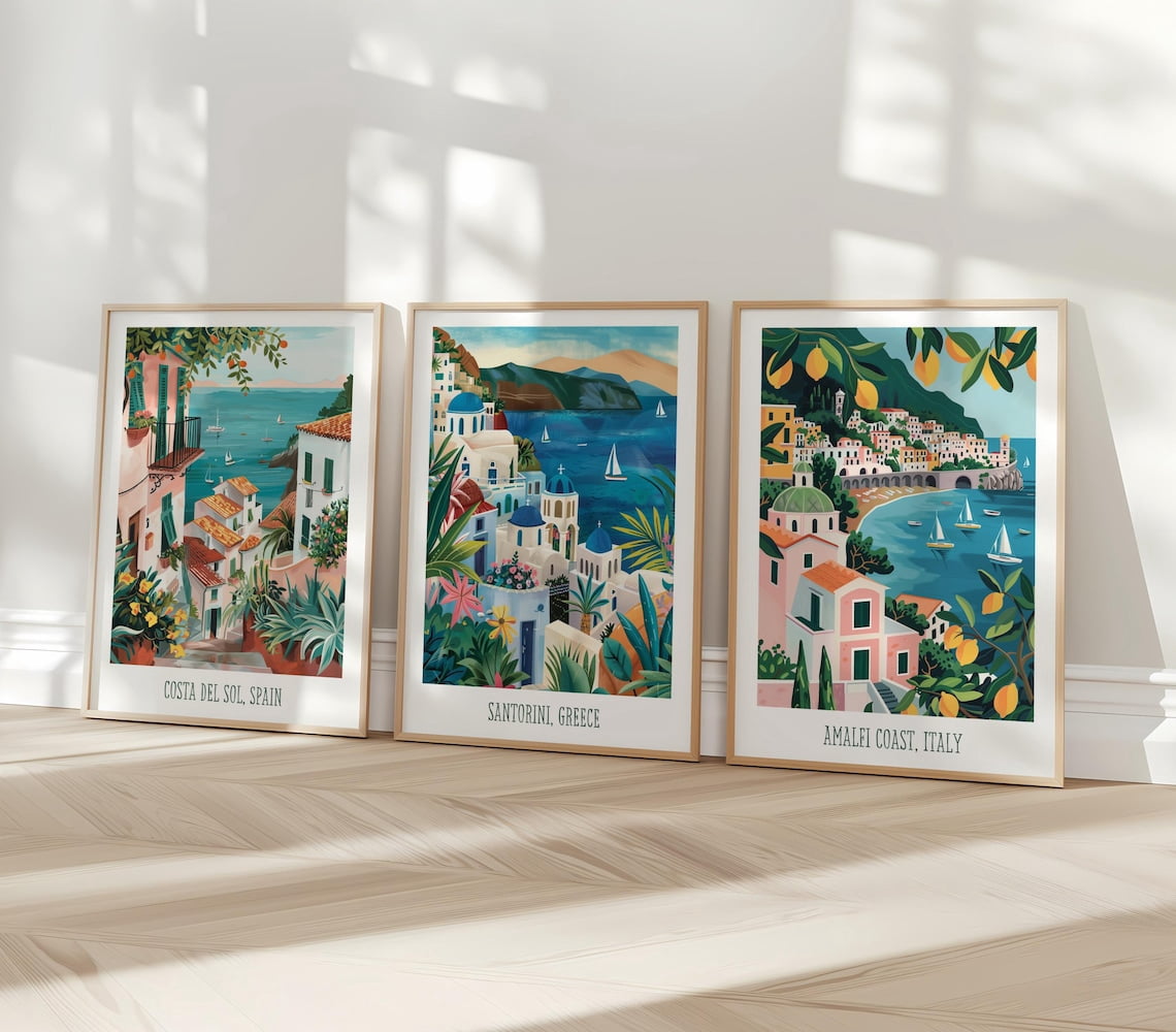 UNFFRAMED Mediterranean Wall Art Set, Coastal Landscape, European ...