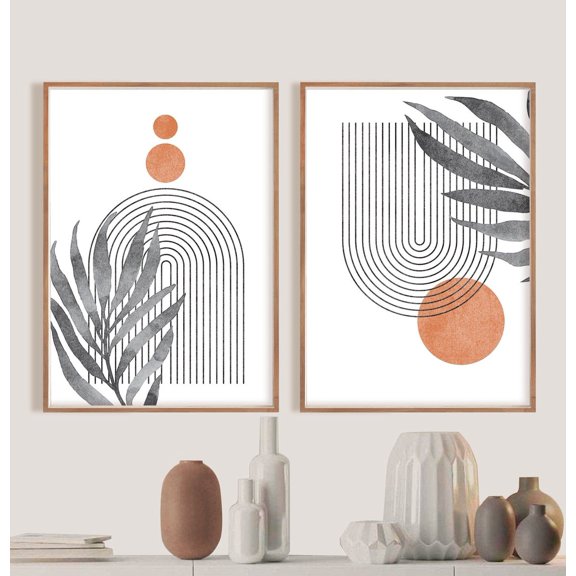 UNFFRAMED Mid Century Modern Art Poster Set, Abstract Geometric Gallery Wall Set 2 Prints 12x18