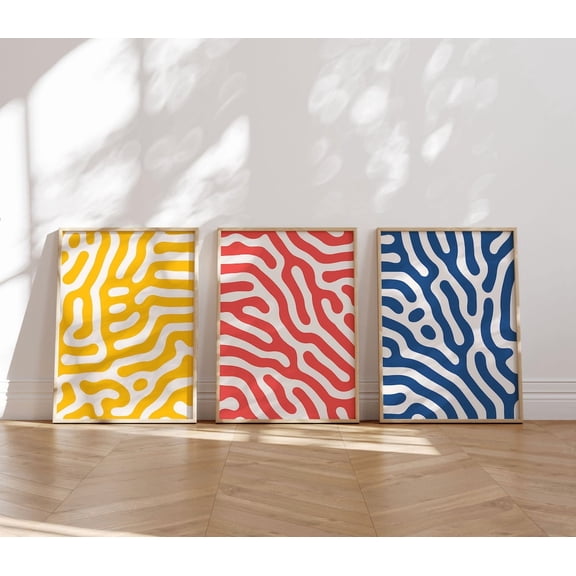 UNFFRAMED Mid Century Modern Tryptic Wall Art, Triptych Wall Art, 3 Piece Colorful Vibrant Wall Artet Abstract Wall Art Trending Now Set 3 Prints 16x24