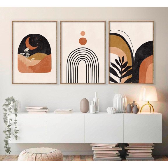 UNFFRAMED Mid Century Modern Wall Art Poster Set, Abstract Geometric Gallery Set 3 Prints 8x12