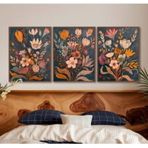 UNFFRAMED Midcentury Modern Boho Flowers Bouquet Wall Art Set, Wildflowers Wall Art Floral Botanical Boho Poster, Living Room Decor Set 3 Prints 8x12