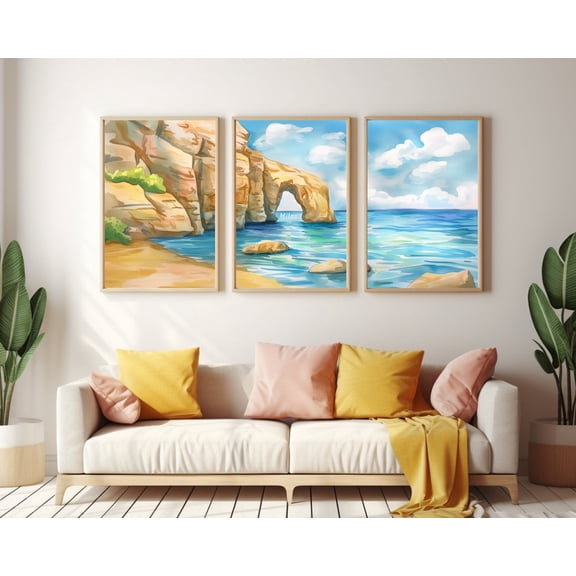 UNFFRAMED Milos Greece Poster Set Of 3, Aegean Sea Arch Coastal Wall Art, Greek Island Decor, Mediterranean Poster, Cyclades Seaside Set 3 Prints 8x12