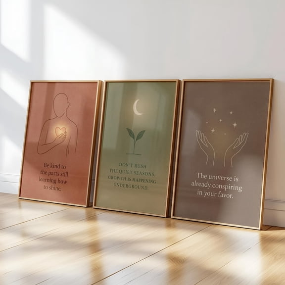 UNFFRAMED Mindful Affirmation Wall Art Set Of 3 Posters, Minimalist Wellness Decor, Positive Quote Posters, Calming Self-Careset Set 3 Prints 8x12