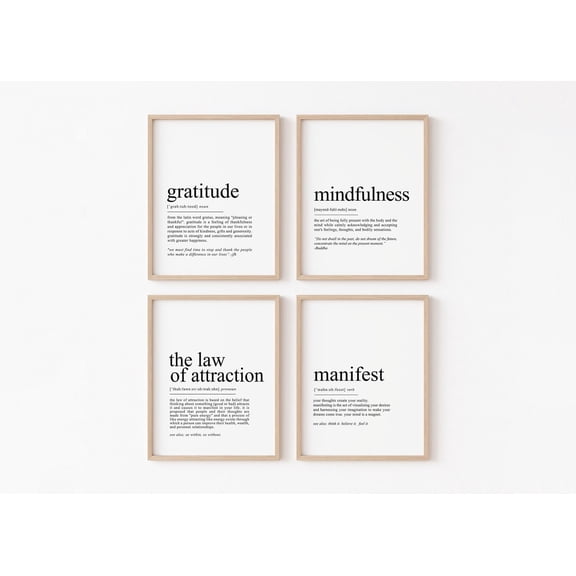UNFFRAMED Mindfulness Wall Art Set Definition Posters Manifest Poster Manifestation Spiritual Law Of Attraction Gratitude Art Bundle Set 4 Prints 20x30
