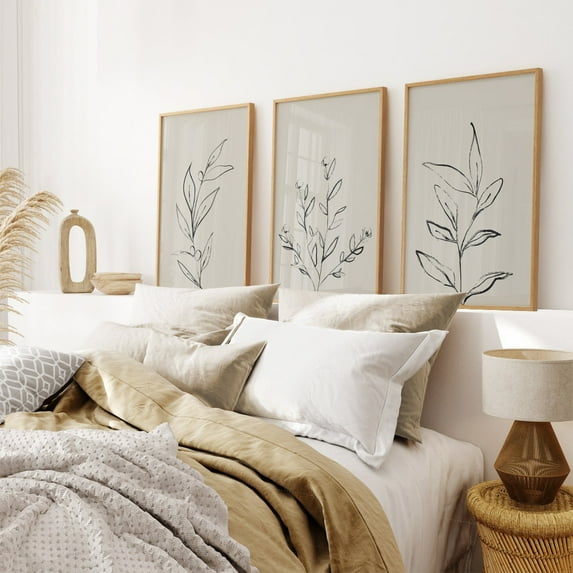 UNFFRAMED Minimal Line Art, Set Of 3 Prints Modern Neutral, Botanical One Line, Contemporary Art, Minimal Leaf Line Drawing Art, Modern Living Room Set 3 Prints 16x24