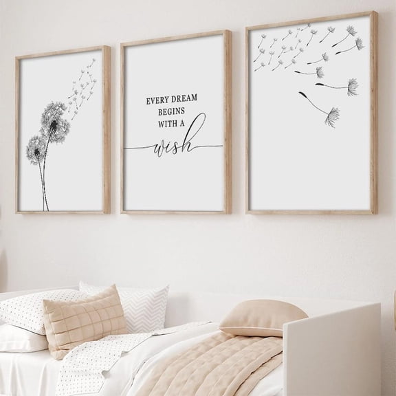 UNFFRAMED Minimalist Dandelion Poster Set Black And White Botanical Wall Art Set 3 Prints 8x12