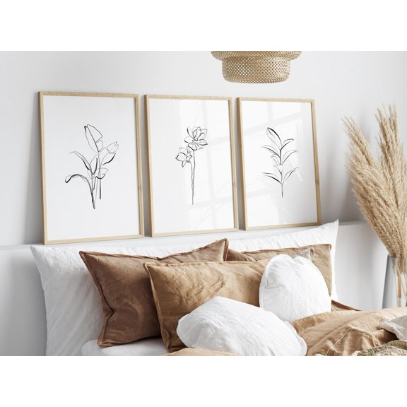 UNFFRAMED Minimalist Flower Line Art Posters, Flower Wall Art, Floral Poster, Simple Botanical Wall Decor, Set Minimal Posters, Set 3 Prints 8x12