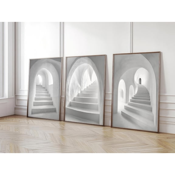 UNFFRAMED Minimalistic Monochrome Architectural Posters In Greek Style Set Of 3, Triptych Set 3 Prints 12x18