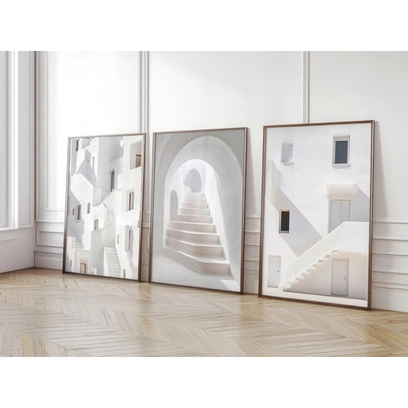 UNFFRAMED Minimalistic Monochrome Architecture Posters Santorini Greek Style Wall Art Set Of 3 Triptych Set 3 Prints 16x24