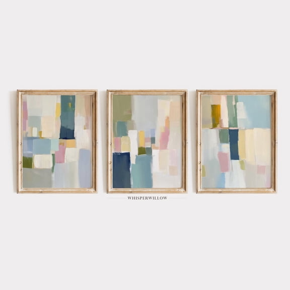 UNFFRAMED Modern Abstract Minimalist Set Of Three 3, Contemporary Designoft Muted Colors, Joyful Pastel Patterns Wall Decor Set 3 Prints 8x12