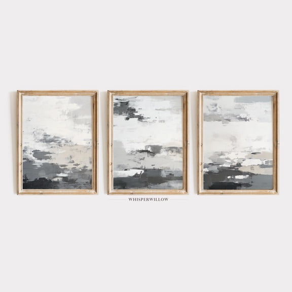 UNFFRAMED Modern Abstract Neutral Gray And Taupe Set Of Three, Neutral Living Room Wall Decor, Atmospheric Art Set 3 Prints 8x12