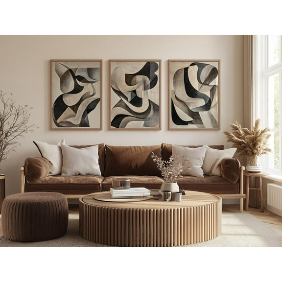 UNFFRAMED Modern Neutral Abstract Gallery Wall Art Set Of 3 Cubism Wall Decor Modern Home Decor Living Room Soft Neutral Beige Grey Set 3 Prints 20x30