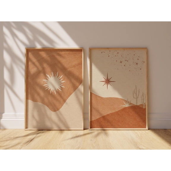 UNFFRAMED Modern Retro Textured Boho Landscape Art Print Set Of 2/Prints/Neutral Tones Wall Art/Trendy Aesthetic Art Prints/ Set 2 Prints 12x18