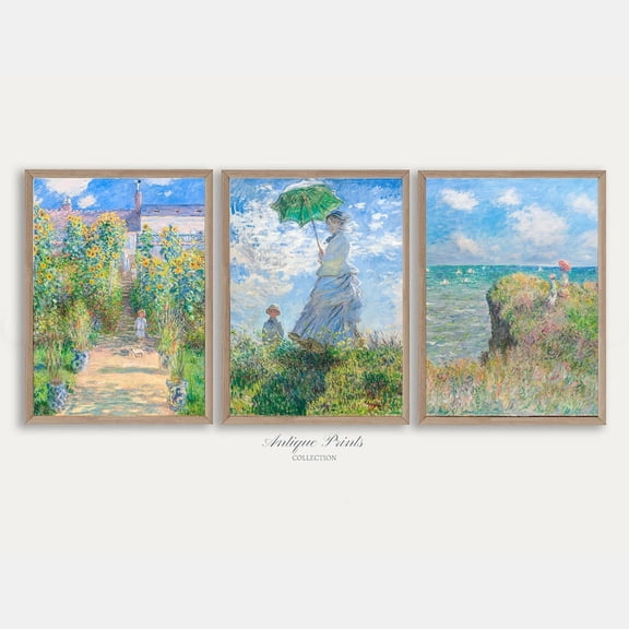 UNFFRAMED Monet Set Posters, Claude Monet Pring Monet Floral 3 Pieces Wall Art, Vintage Impressionism Summer Wall Art Set 3 Prints 20x30