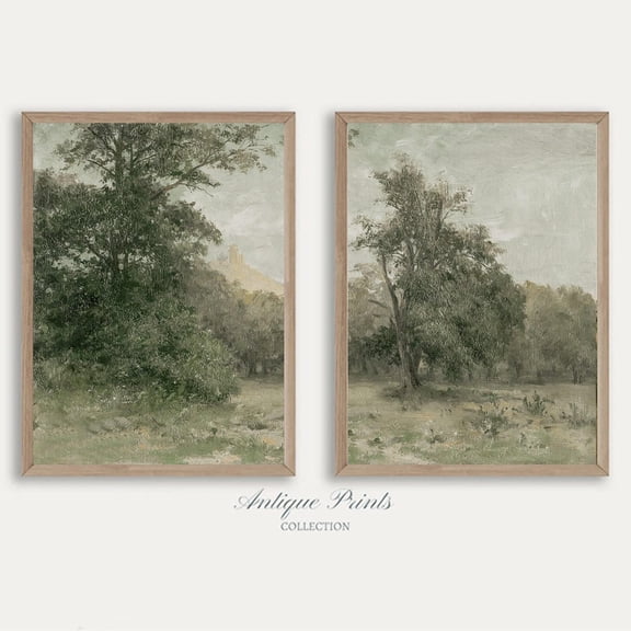 UNFFRAMED Moody Countryside Set Vintage, Neutral Antique Vertical 2 Pieces Wall Art, Cottage Decor, Nature Landscape Wall Art Set 2 Prints 20x30