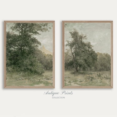 UNFFRAMED Moody Countryside Set Vintage, Neutral Antique Vertical 2 Pieces Wall Art, Cottage Decor, Nature Landscape Wall Art Set 2 Prints 8x12