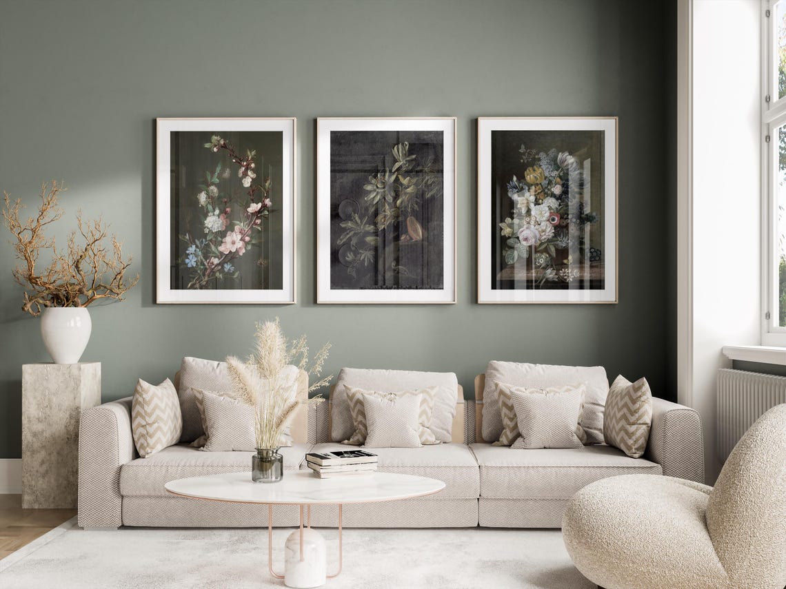 UNFFRAMED Moody Floral Poster Set Of 3 Dark Botanical Gallery Wall Art ...