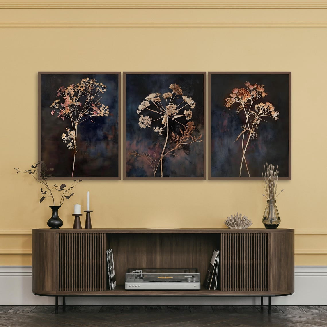 UNFFRAMED Moody Floral Wall Art Set, Dark Botanical Poster, Vintage ...