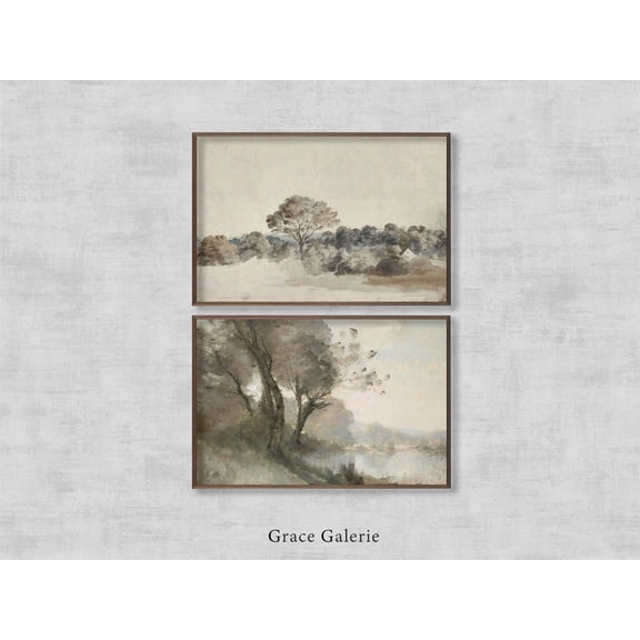 UNFFRAMED Moody Landscape Gallery Wall Art, Set, Rustic Landscape, Vintage Gallery Set, Set 2 Prints 20x30