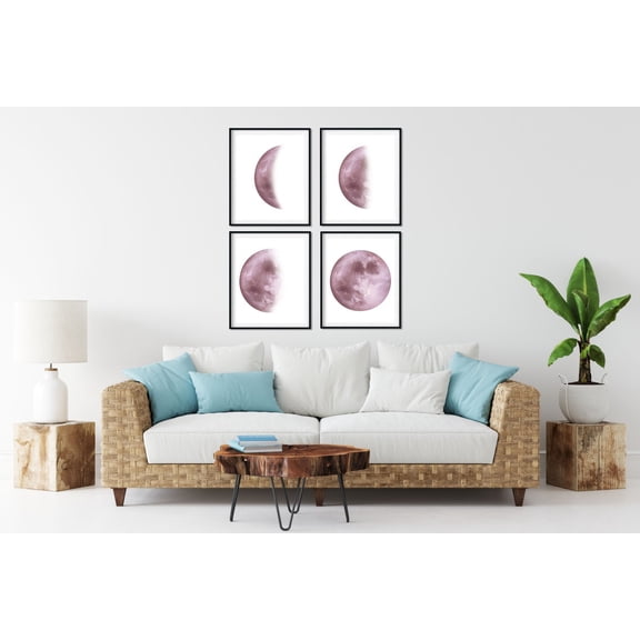 UNFFRAMED Moon Phase Art Print, Lunar Wall Decor Set 4 Prints 16x24