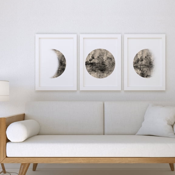 UNFFRAMED Moon Phase Poster Set, Celestial Lunar Art, Above Sofa Decor Available Set 3 Prints 8x12