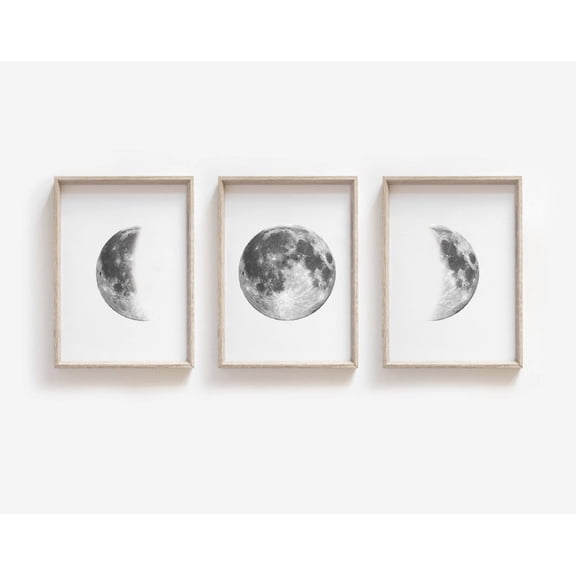 UNFFRAMED Moon Phases Print, Moon Print Monochrome, La Lune Print, Bedroom Prints,, Lunar Phase, Moon Phase Art, Moon Chart Celestial Set 3 Prints 16x24