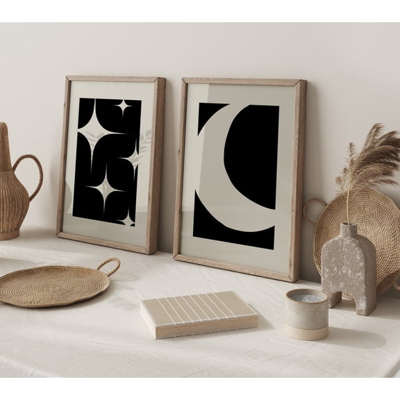 UNFFRAMED Moon Wall Art, Boho Moon and stars, Prints, Crescent Moon Poster, Nordic Minimalist Decor, Mid Century Modern, Printable Set 2 Prints 20x30
