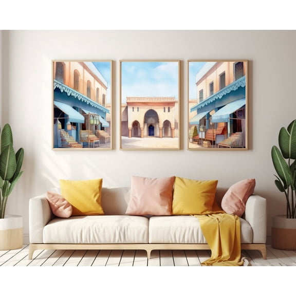 UNFFRAMED Moroccan Market Poster Set Of 3, North African Souk Wall Art, Marrakech Cityscape Decor, Boho Home Poster, Moroccan Artwork Set 3 Prints 16x24