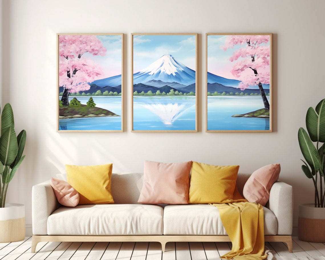 UNFFRAMED Mount Fuji Japan Poster Set Of 3, Japanese Landscape Wall Art ...