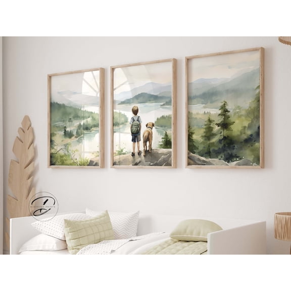 UNFFRAMED Mountain Forest Nursery Art, Adventure Theme Nursery, Woodland Prints, Woodland Nursery Decor, Mountain Nursery Decor, Forest Nursery Set 3 Prints 12x18