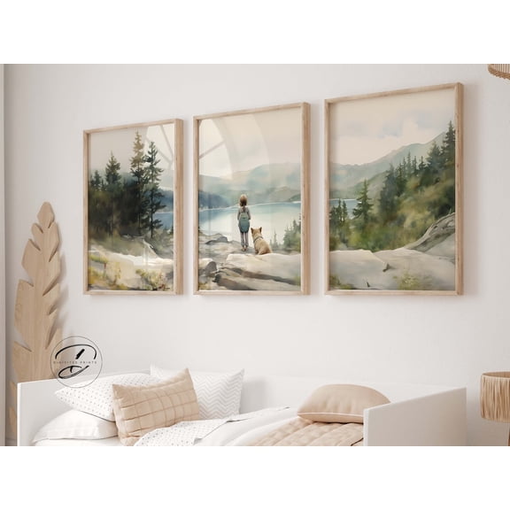 UNFFRAMED Mountain Forest Nursery Art, Adventure Theme Nursery, Woodland Prints, Woodland Nursery Decor, Mountain Nursery Decor, Forest Nursery Set 3 Prints 20x30