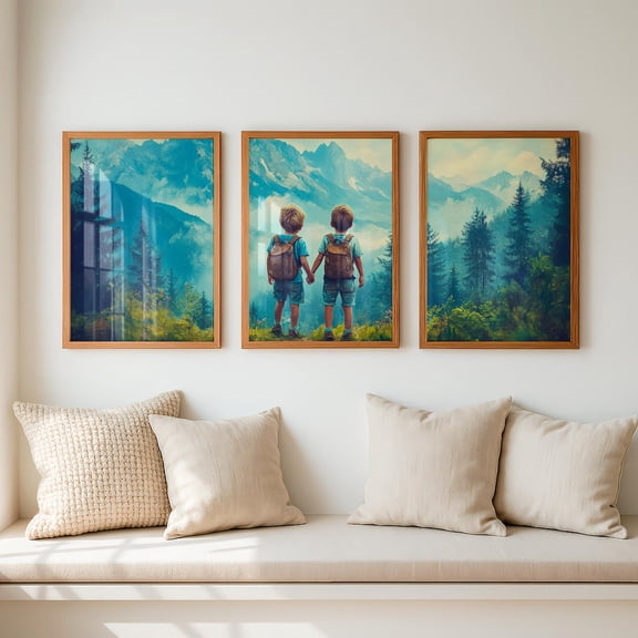 UNFFRAMED Mountain Nursery Art Poster Triptych, Adventure Theme, Boys Room Decor Set 3 Prints 12x18