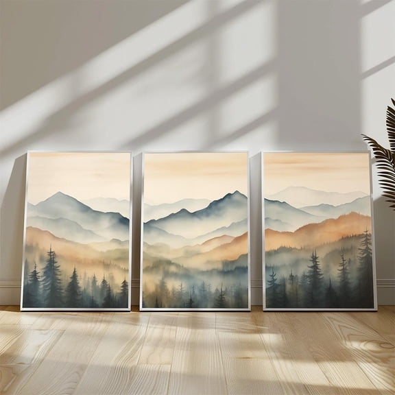 UNFFRAMED Mountain Print Set, Muted Colors Landscape Wall Gallery Set 3 Prints 20x30