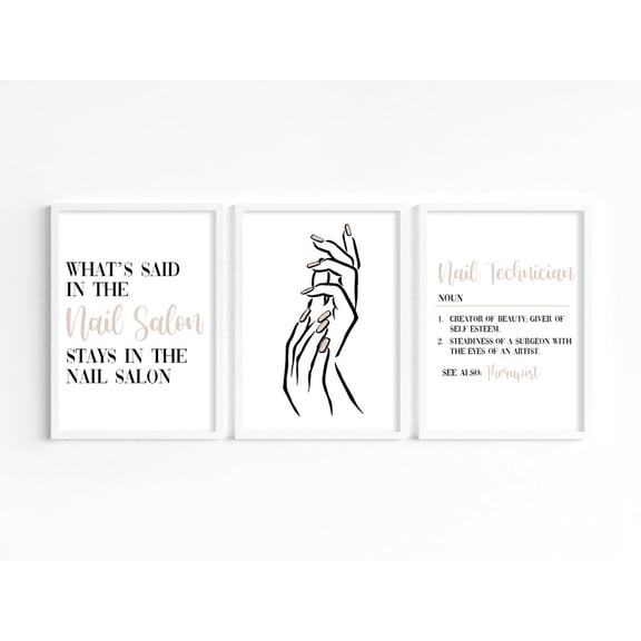 UNFFRAMED Nail Salon Posters, Modern Salon Decor Set, Manicure Line Art, Nailtech Quote Poster Set 3 Prints 20x30