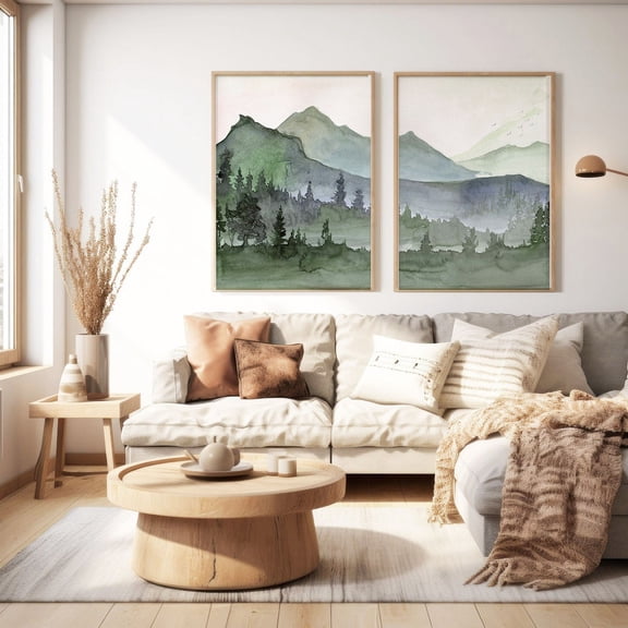 UNFFRAMED Nature prints,Mountains wall art,Landscape,Evergreen Trees,Forest,Mountains Trees,Mountain print,Landscape Set 2 Prints 20x30