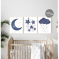 UNFFRAMED Navy Nursery Decor, Cloud And Stars, Moon And Stars, Navy Blue Nursery Art. Baby Room Wall Art, Boy Nursery Decor, Set Of 3, Nursery Art #246 Set 3 Prints 8x12