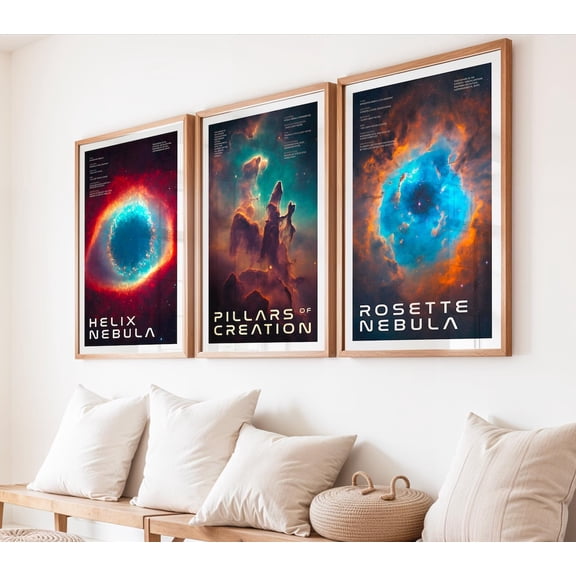 UNFFRAMED Nebula Trio Poster Set, Helix, Pillars Of Creation & Rosette, Cosmic Wall Art Bundle, Sci-Fi Him Set 3 Prints 16x24