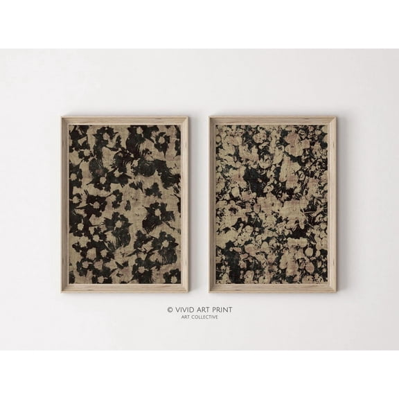 UNFFRAMED Neutral Abstract Floral Pattern Gallery Art Set Of 2, Modern Botanical Textile, Modern Wall Decor Set 2 Prints 20x30