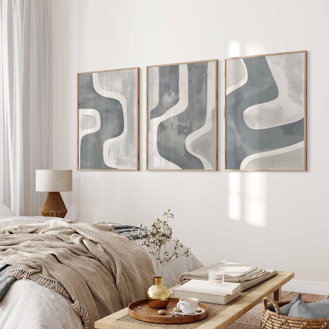 UNFFRAMED Neutral Abstract Gallery Art Set Of 3 Minimalist Abstract ...