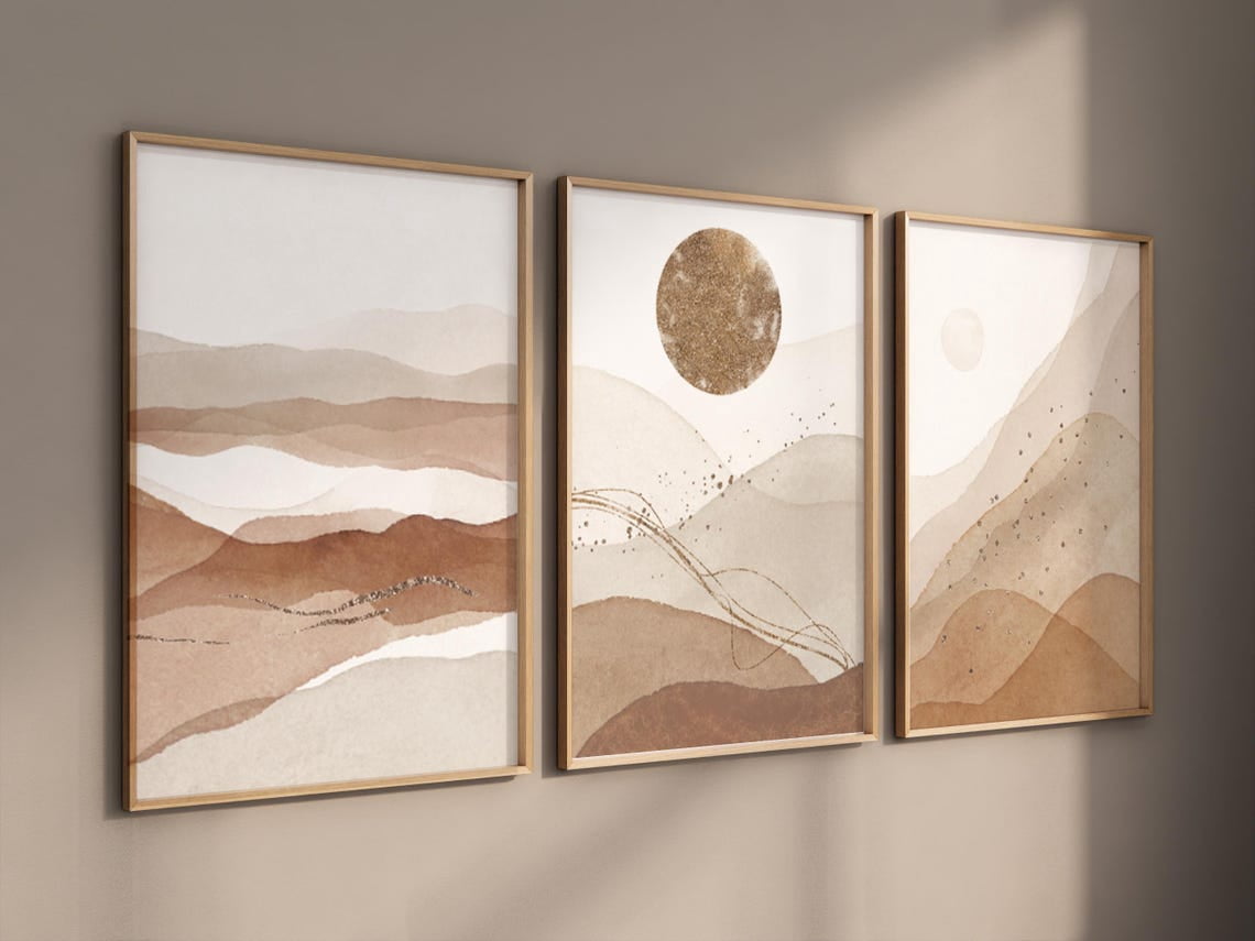 UNFFRAMED Neutral Abstract Landscape Wall Art Set, 3 Piece Beige Earth ...