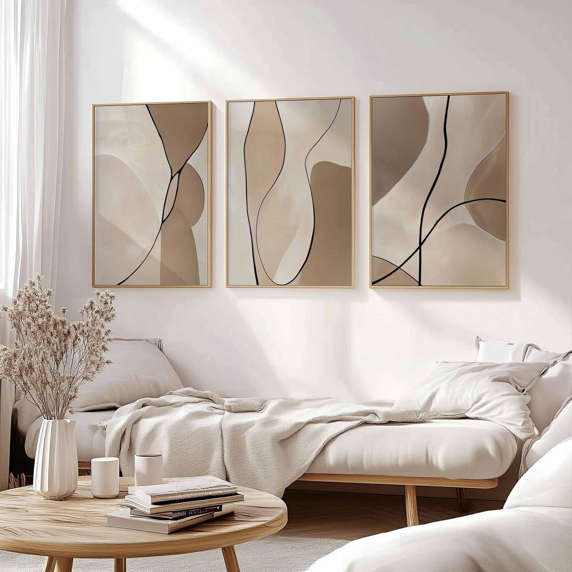 UNFFRAMED Neutral Abstract Line Art Posters Set Of 3 Black Line ...