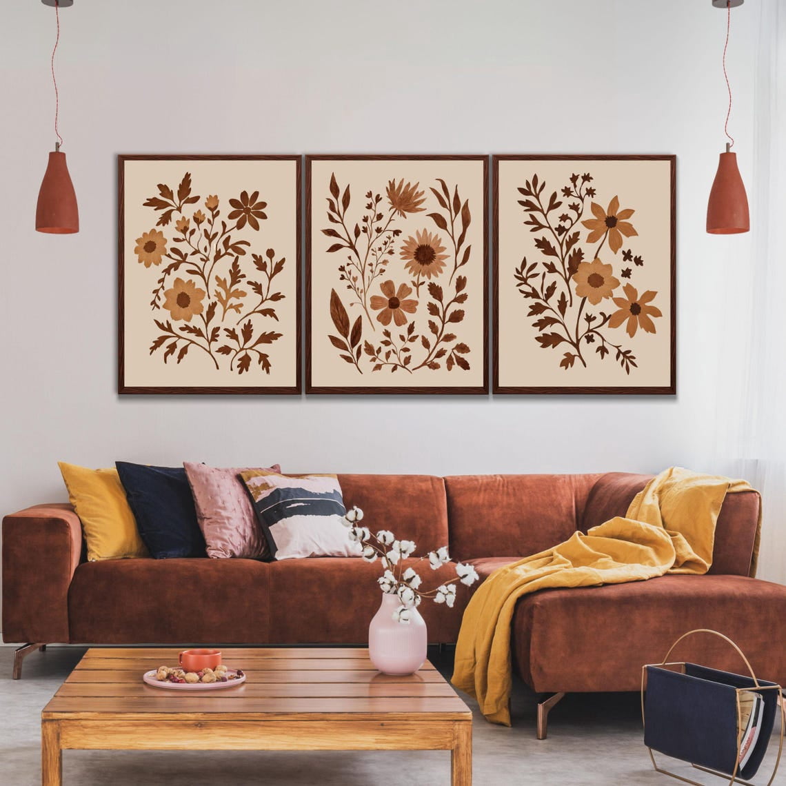 UNFFRAMED Neutral Botanical Boho Wall Art Set, Floral Poster, Vintage ...