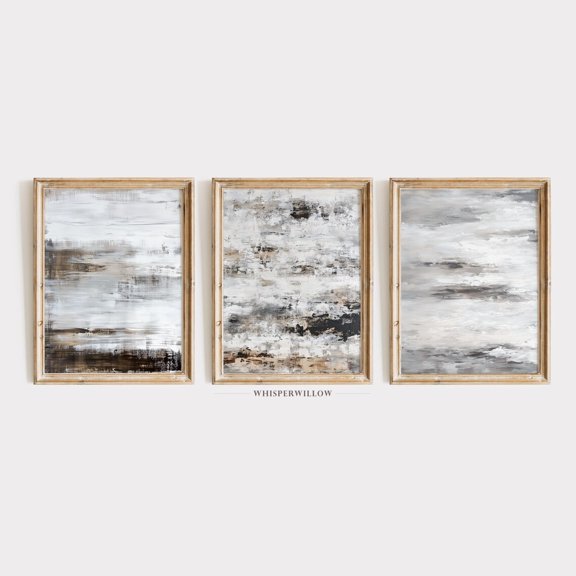 UNFFRAMED Neutral Brown White Gray Modern Abstract Set Of Three 3, Minimalist Contemporary, Calming Patterns Set 3 Prints 16x24
