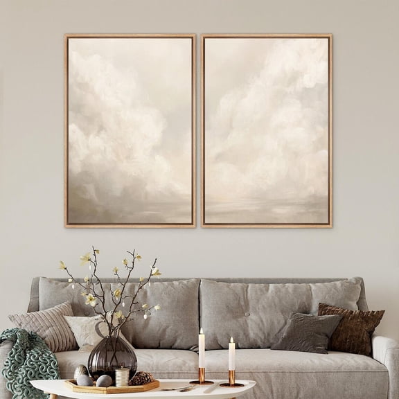 UNFFRAMED Neutral Cloud Wall Art Set Of 2, Minimalist Prints, Abstract Beige Sky Cloudscape, Modern Boho Living Room Or Bedroom Decor Set 2 Prints 20x30