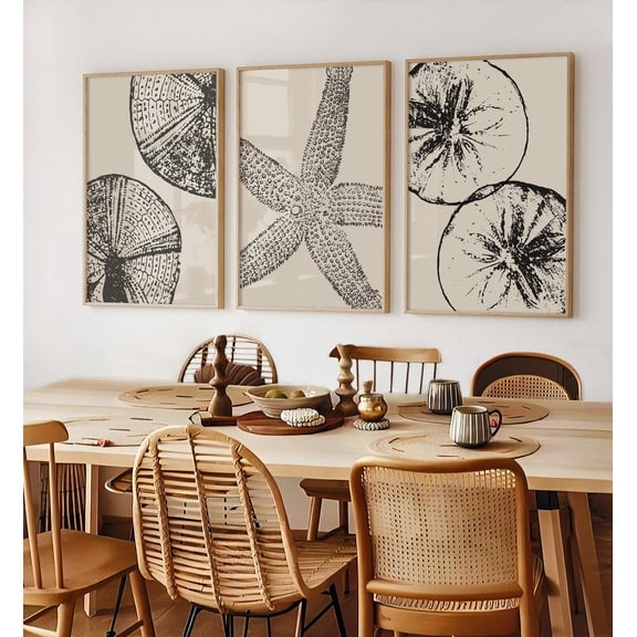 UNFFRAMED Neutral Coastal Wall Art, Beach Prints, Modern Abstract Beach Art, Sea Shell Prints, Sand Dollar, Beach House Decor, Printable Art Set 3 Prints 8x12