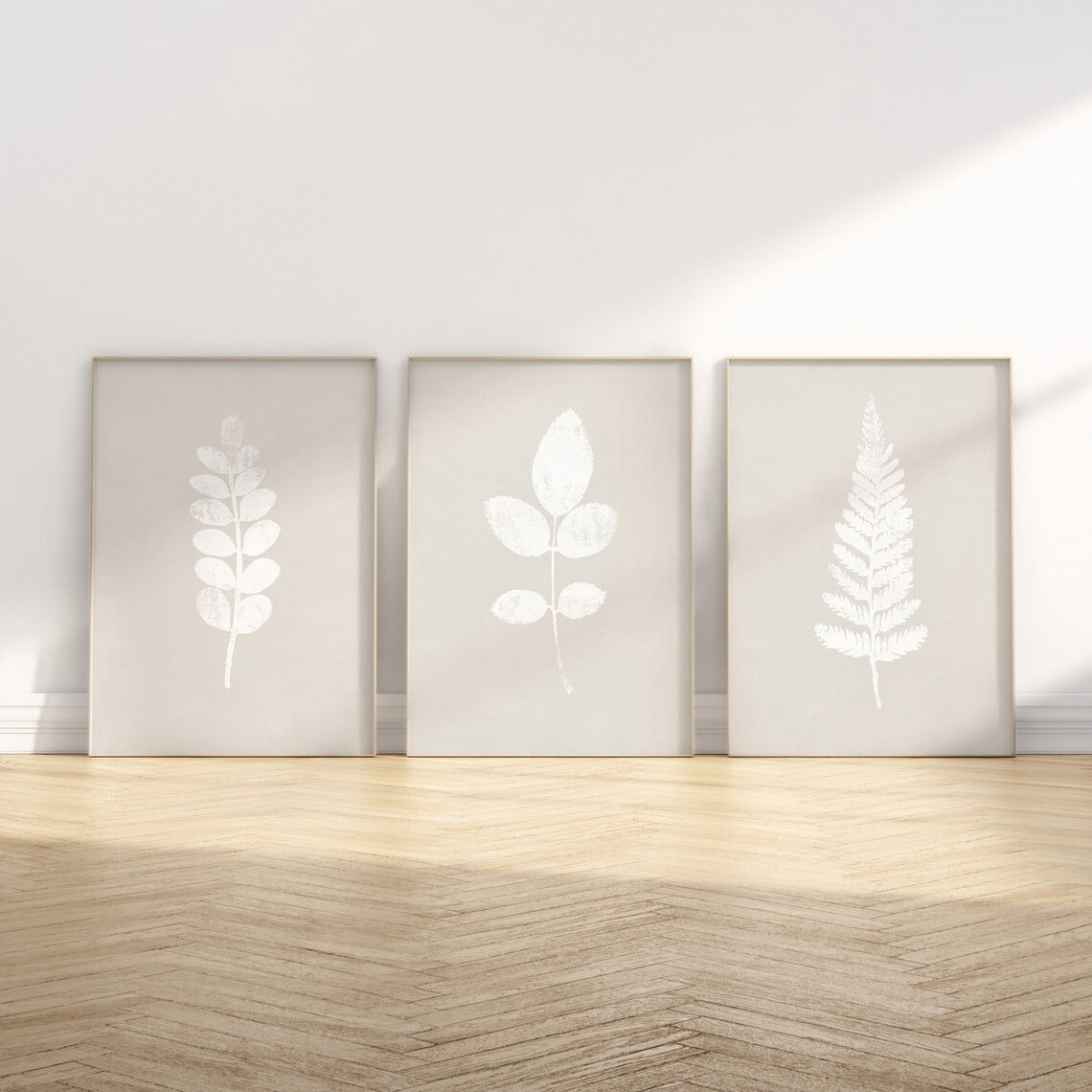 UNFFRAMED Neutral Fern Poster Set, Minimalist Botanical Wall Art Set 3 ...