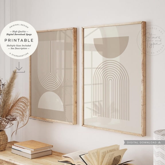 UNFFRAMED Neutral Geometric Arches, Art Set Of 2, Beige Tan Brown Modern Minimalist Decor, Print Jpgs Set 2 Prints 20x30